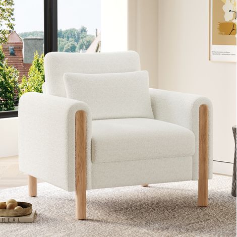 CHICFURN Poltrona con braccioli, tessuto peluche bianco, cuscino spesso, soggiorno, camera, ufficio (1/5)