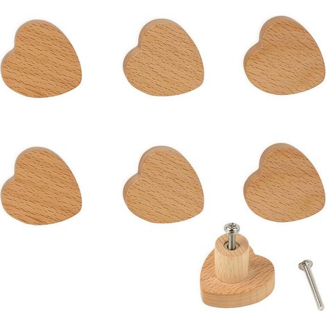 Bouton de Meuble, 6 Pièces Poignée en Forme de Cœur en Bois Massif de Haute Qualité, Émettant Une Atmosphère Se de la Nature (1/5)
