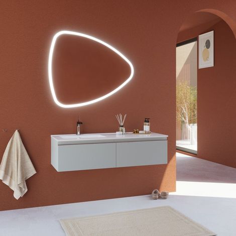 Mobile Bagno Sospeso Grigio Chiaro 120Cm, Lavabo Asimmetrico  Seattle