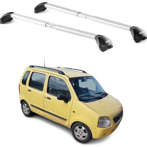 OMAC Barres de toit transversales certifiées TÜV pour Suzuki Wagon R+ 2000-2008 – Verrouillables (4 antivols) – Charge max 100 kg – Sangle inox + protection caoutchouc Argent (1/4)