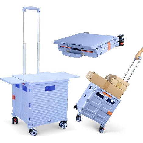 Chariot de courses pliable, housse coulissante magnétique rétractable, chariot en plastique pliable avec 4 roues, 55 kg, pour le camping, les courses, le transport, la boîte de rangement sur roulettes (1/5)