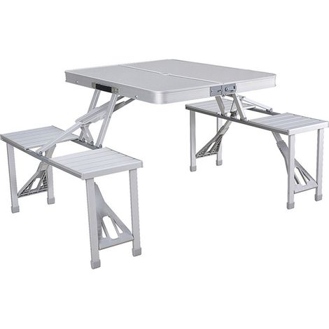 Set Marbueno Tavolo e 4 Sedie con Foro Ombrello Pieghevole Alluminio Grigio Campeggio e Spiaggia 136X85X67 cm 10439 (1/3)