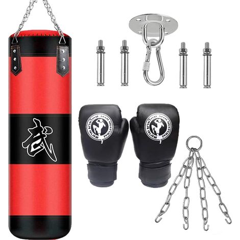 Sac de Frappe Boxe Suspension Kit - Adulte Lourd MMA Punching Muay Thai Arts Martiaux Kickboxing (Non Rempli) Boxe Chaine Punching Bag Sac de Frappe Durable (1/5)
