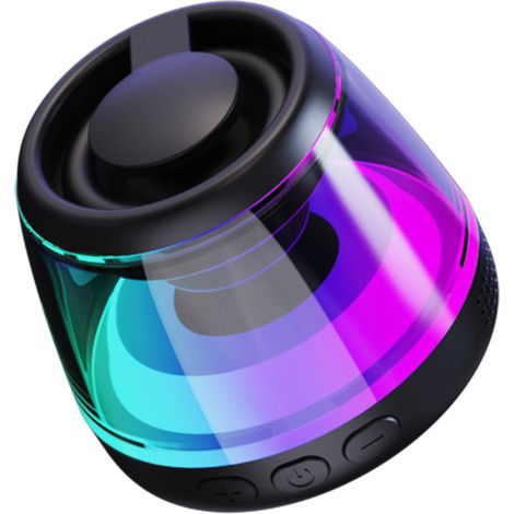 Mini enceinte Bluetooth magnétique portable avec support pour téléphone – Son 5 W, 7 heures d'autonomie, fonction TWS, éclairage d'ambiance RGB, compatible avec les cartes mémoire TF, anneau magnétiqu (1/4)