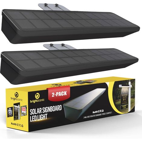 Lot de 2 lampes solaires LED pour panneaux immobiliers – Éclairage automatique crépusculaire – Résistant aux intempéries – Installation facile (1/5)
