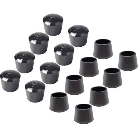 Set of 16 protective chair glides – Black rubber – 22 mm inner diameter – Noise reduction and floor protection (1/5)