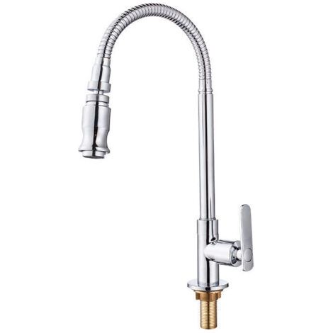 Robinet d'évier de cuisine extérieur - Robinet de cuisine d'eau froide monotrou rotatif à 360°, robinet de buanderie à col flexible, robinet de bar, robinet d'extérieur de jardin, montage sur pont (1/4)