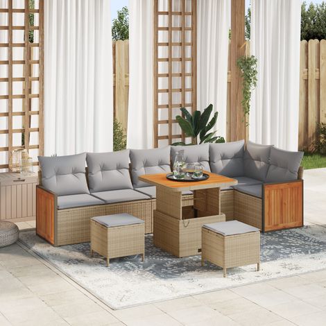 vidaXL Conjunto de sofás de jardín con cojín 11 pcs Beige y Gris Claro (1/5)