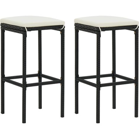 Barhocker mit Kissen 2 Stk. Schwarz Poly Rattan vidaXL