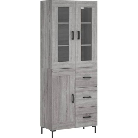 Buffet bahut commode armoire meuble de rangement organisateur cuisine salle de séjour salon haut sonoma 69,5 x 34 x 180 cm bois d'ingénierie gris