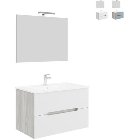 Mobile bagno sospeso con cassetti lavabo 80cm specchio luce LED Iris 80 - Bianco (1/5)