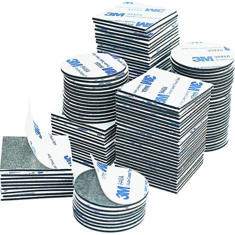 CREA 100er-Packung doppelseitige Klebepads, extra starke schwarze Quadrate und Kreise, Schaumstoffaufkleber, Metalle (1/5)