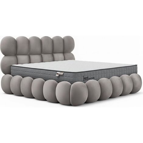 Pack Lit Coffre en Velours & Matelas "Bubble & Goodream" 180x200cm Gris (1/5)