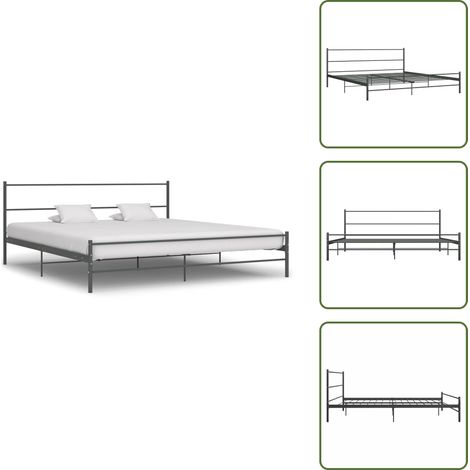 Cadre de lit sans matelas gris métal 180x200 cm - Lit Double - Cadre De Lit - Lit Metal - Lit Gris - Literie (1/5)