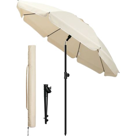 VOUNOT® Parasol de jardin inclinable 2M avec ancrage au sol - Rotatif 360° - Hauteur réglable - Parasol de plage UV 50+ Beige