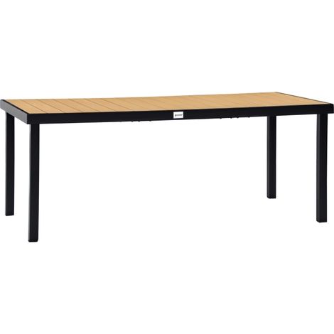 Table de jardin Outsunny pour 8 personnes, structure aluminium, plateau plastique facile d'entretien, coloris naturel/noir, 190×90×74 cm, idéal repas extérieur (1/5)