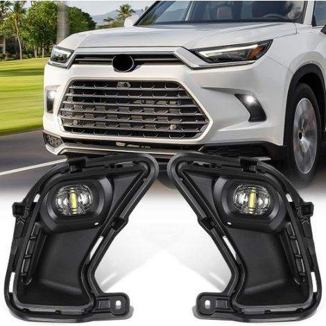 Kit Feux de Jour LED et Antibrouillards Avant pour Toyota Grand Highlander 2024-2025, Paire de Feux de Pare-chocs Avant Gauche + Droit, DRL 12V 24W, 4000-5000K, Grilles avec Bloc Optique en ABS (1/4)