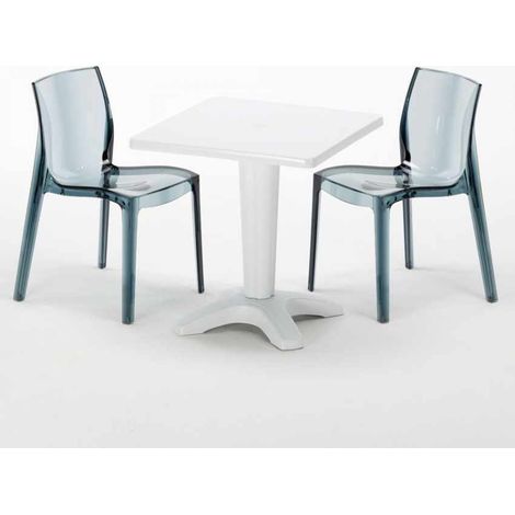 Mesa Cuadrada 70x70 cm y 2 Sillas De Colores Transparentes Caffè