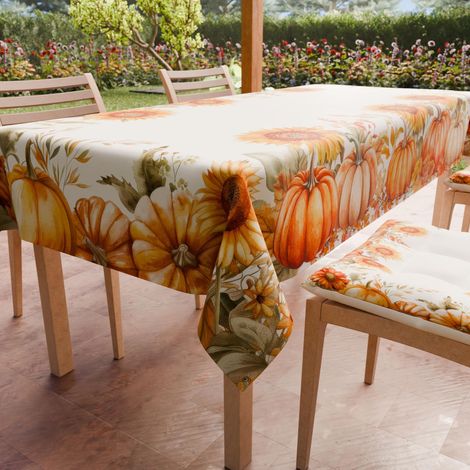 Nappe Anti-Taches Rectangulaire (140 x 450 cm) Couvre-Table de Cuisine, Motif Citrouilles, X24 Places, 100% fabriquée en Italie (1/5)