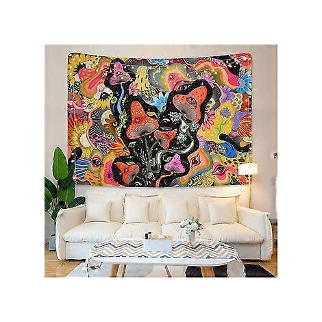 Pilz-Wandteppich, psychedelische Augen, abgefahrener Wandteppich, bunte Blumen, Wandbehang fürs Schlafzimmer (130 x 100 cm)