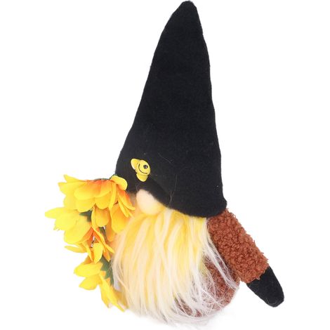 Dekorativer gelber Sonnenblumen-Plüschgnom, mit Stofffüllung, die den glücklichen Frühling symbolisiert, gesichtslose Puppe zur Heimdekoration, schwarz (1/5)