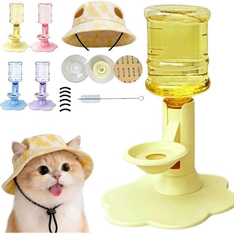 Distributeur d'eau à gravité réglable pour chat, station d'abreuvement automatique portable, bouteilles anti-déversement détachables violet jaune (1/5)