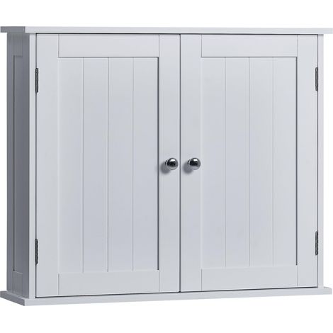 Étagère de Rangement Murale à Double Porte pour Salle de Bain, Blanc, 15 x 60 x 50 cm (1/5)