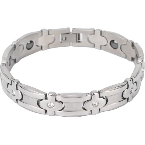 Bracelet magnétique homme femme en acier titane argenté, soulagement douleur fatigue, thérapie magnétique unisexe (1/5)