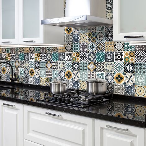 Sticker Mural Carrelage adhésif Cuisine Salle de Bain - 30 STICKERS CARREAUX DE CIMENT RAVIO - 30stickers10x10cm (1/5)