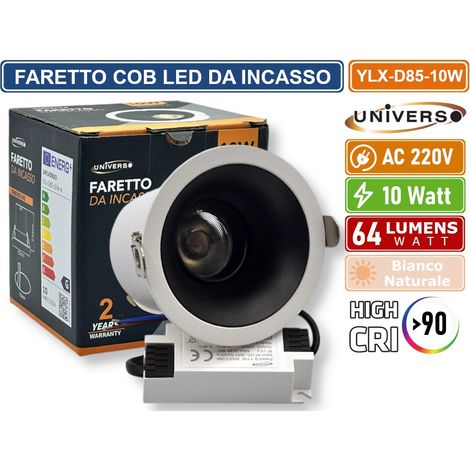 UNIVERSO YLX-D85-10W FARETTO COB LED DA INCASSO ROTONDO ORIENTABILE 10W CRI≥90 COMPATIBILE CON PORTAFARETTI (1/5)