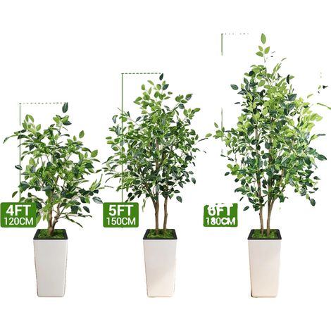 Arbre Ficus Artificiel, Design Réaliste, Sans Entretien, vert, 150cm (1/2)