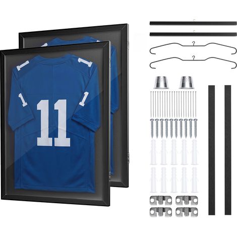 VEVOR Marco de Camisetas de Madera 59 x 79,5 cm, Vitrina para Camisetas Deportivas con Panel de Policarbonato con Protección UV, Expositor para Uniformes de Baloncesto, Fútbol, 2 Piezas, Negro (1/5)