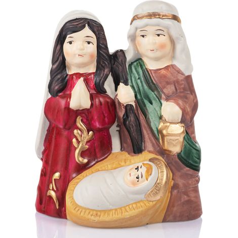 Statuina natalizia Sacra Famiglia in ceramica dipinta a mano 11 cm (1/4)