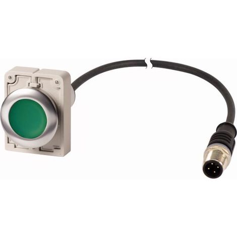 Bouton-poussoir RMQ Compact Flat à accrochage 1 N/O vert cable (noire) avec connecteur M12A 4- EATON C30C-FDR-G-K10-P5