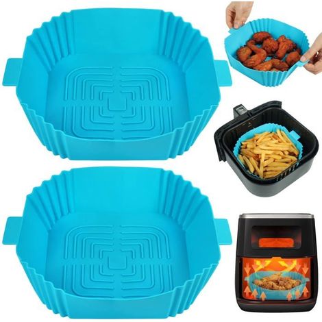 Doublure en silicone pour friteuse à air - ZEMINPEOEL - Lot de 2 - 16,5 cm - Bleu - Résistante à la chaleur (1/5)