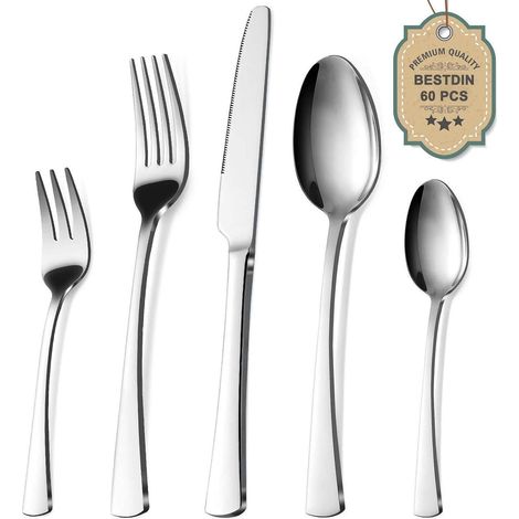 Besteckset Edelstahl Messer Gabel Löffel 12 60 Teilig silber 60 teilig (1/5)