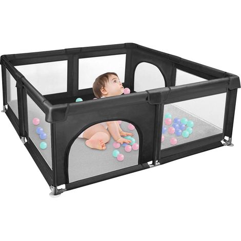 Haloyo® Parc pour bébé,Parc bébé aire de jeux,Parc Pliable avec Barrières,avec mesh respirant intérieur extérieur,Avec 50 boules océaniques,120 x 120 x 66cm, noir (1/5)