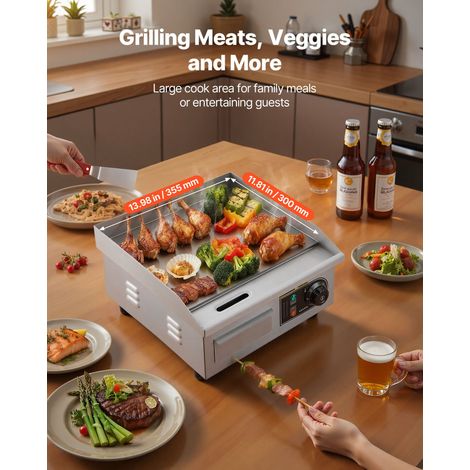 Plancha Électrique 35,5x30 cm, Plaque à Snacker Électrique 2000 W, pour Barbecue Restaurant Snack-bar, Plaque de Cuisson Lisse Température Réglable 50-300 °C, avec 2 Spatules et 2 Brosses (1/5)