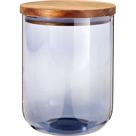 Barattolo in Vetro con Coperchio in Legno 1200 ml 12.5x16.5 cm Blu