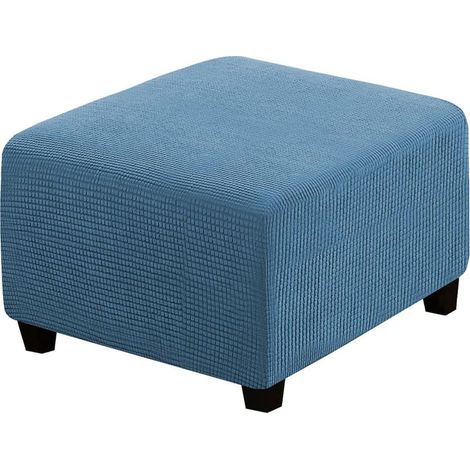 Housse de futon carrée, protection de meuble, avec bande élastique en bas, en tissu jacquard extensible à petits carrés (bleu). (1/5)