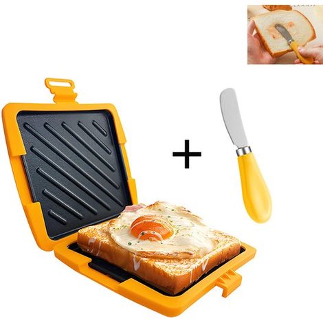 Appareil à sandwichs pour micro-ondes - Appareil à sandwichs - Plaque de cuisson - Appareil à panini - Grille-pain - Couteau à beurre inclus - Silicone - Orange (1/5)