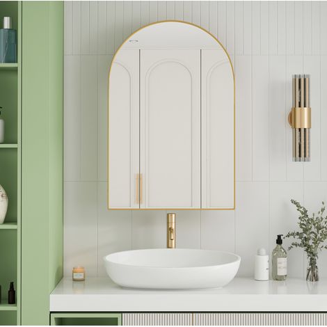 Armoire miroir arquée 61x91x8 cm en métal doré, avec rangement mural pour salle de bain FloraGrace (1/5)