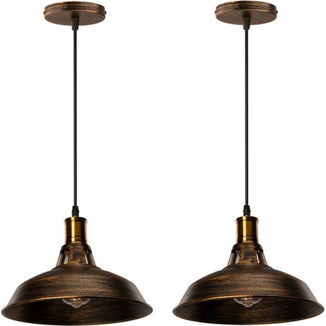 Lot de 2 Lustre Suspension Industrielle Vintage E27 LED Lampe Plafonniers Retro Abat-jour pour Cuisine Salle à manger Salon Chambre Restaurant, Laiton (1/4)