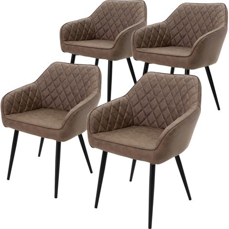 ML-Design Set di 4 Sedie da Sala da Pranzo con Braccioli e Schienale Rivestimento Sintetico Marrone Sedia Cucina Imbottita con Gambe in Acciaio Poltrona Soggiorno Salotto Design Elegante