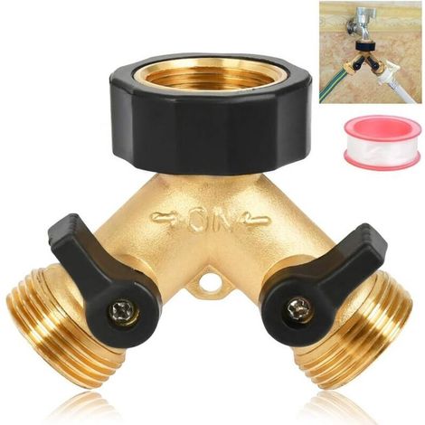 Robinet Double Machine a Laver 2-Voies Y-Distributeur 3/4 Pouces pour Connexion de 2 Appareils,Robinet Machine à Laver Double (1/4)