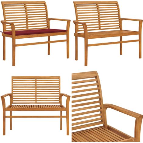 Panca da Giardino con Cuscino Rosso Vino 112 cm Legno di Teak - Panca in legno teak - Panca da giardino con cuscino