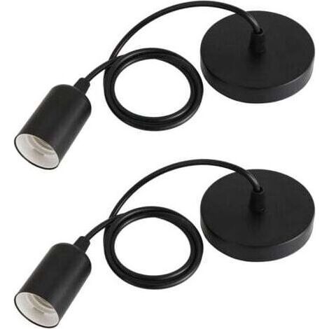 BARKBUSTERS Lot de 2 suspensions de lampe E27, avec câble de suspension de 100 cm, douille E27, pour plafonnier, lampe suspendue, salon (noir) (1/4)