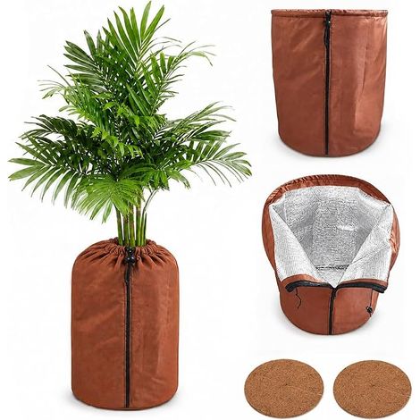 Protection Pot Hiver 70×65cm avec Un Tapis en Fibre de Coco, Kaki (1/5)