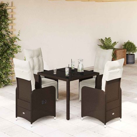 5-tlg. Garten-Bistro-Set mit Kissen Braun Poly Rattan (1/5)