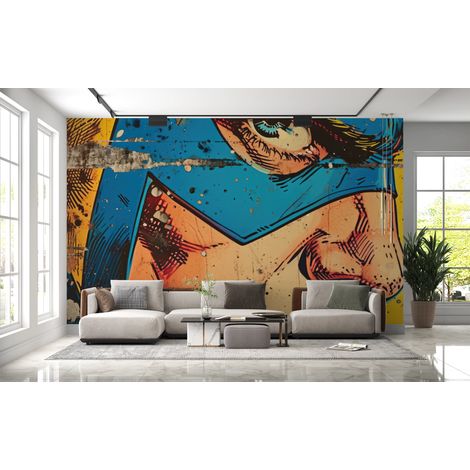 Papier peint pop art - gros plan de super-héros masqué - 150 x 250 cm (1/2)